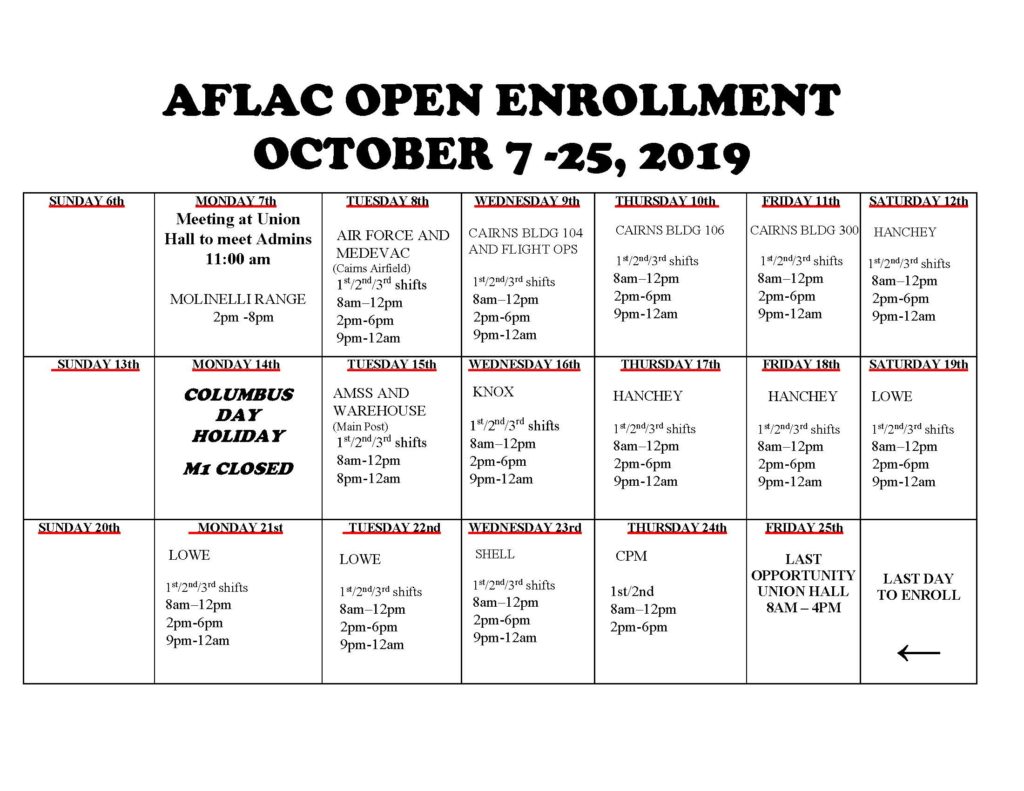 AFLAC Open Enrollment Schedule IAMAW Local Lodge 2003